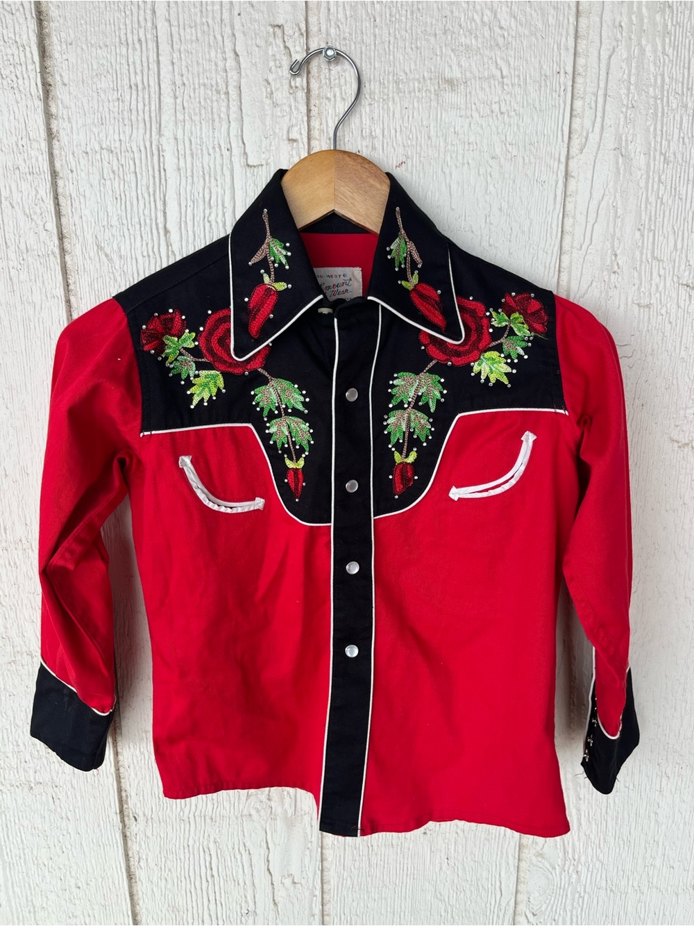 Rockmount Ranchwear Western Embroidered Red & Black Kids' Pearl Snap Shirt M